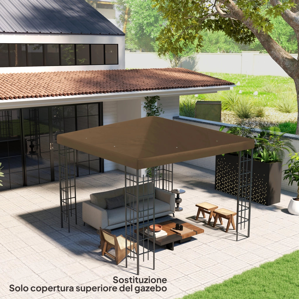 Copertura per Gazebo da Giardino 3x3 m ¨C zephmum ¨C Tessuto Oxford 600D, Marrone