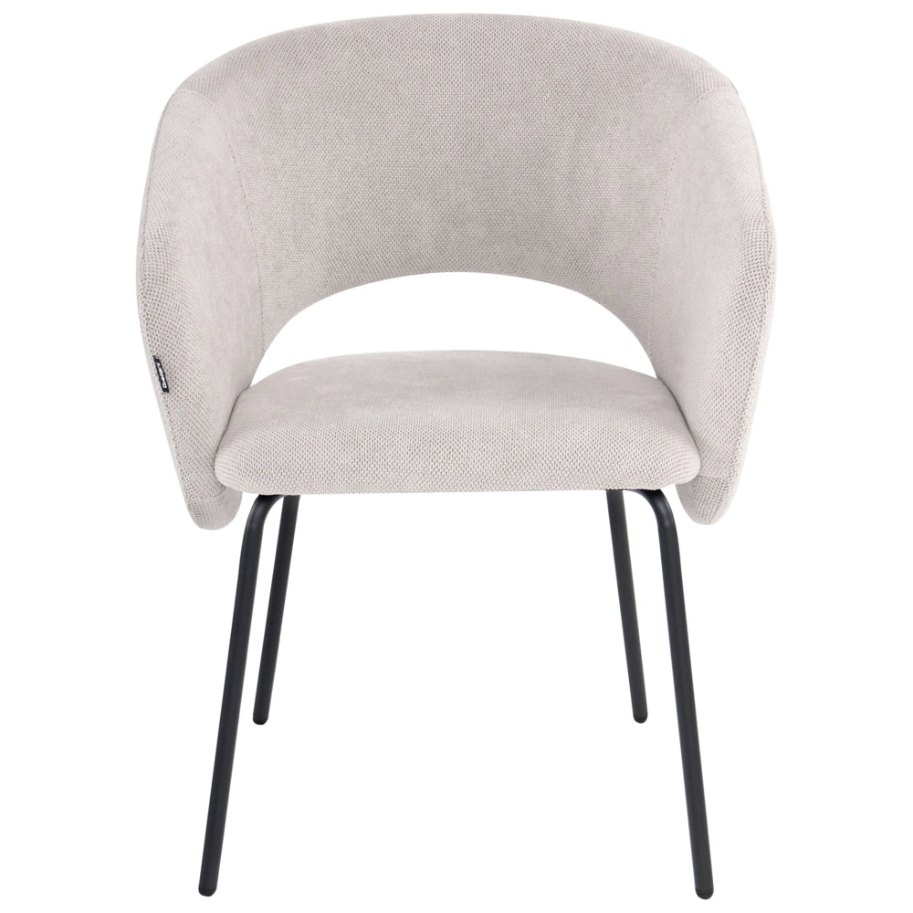 Set di 2 sedie da pranzo senza braccioli, rivestimento bianco sporco, base in metallo, design retrò