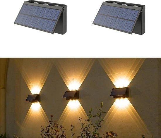 Set di lampade solari da esterno, composto da 2 unità con 6 LED e sensore di movimento, impermeabile, illuminazione decorativa moderna in stile scandinavo, adatta per giardini e terrazze, luce bianca calda.