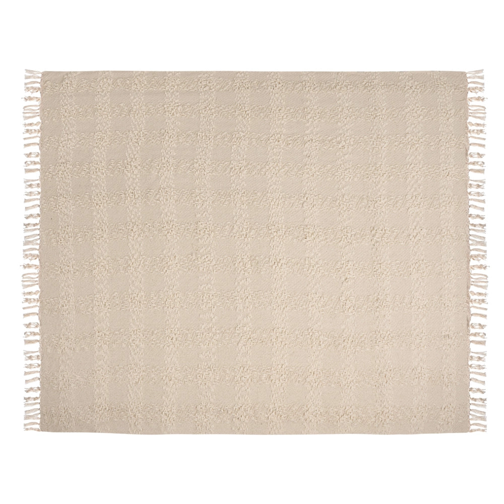 Coperta di cotone intrecciata con nappe 220 x 240 cm bianco sporco morbida classica
