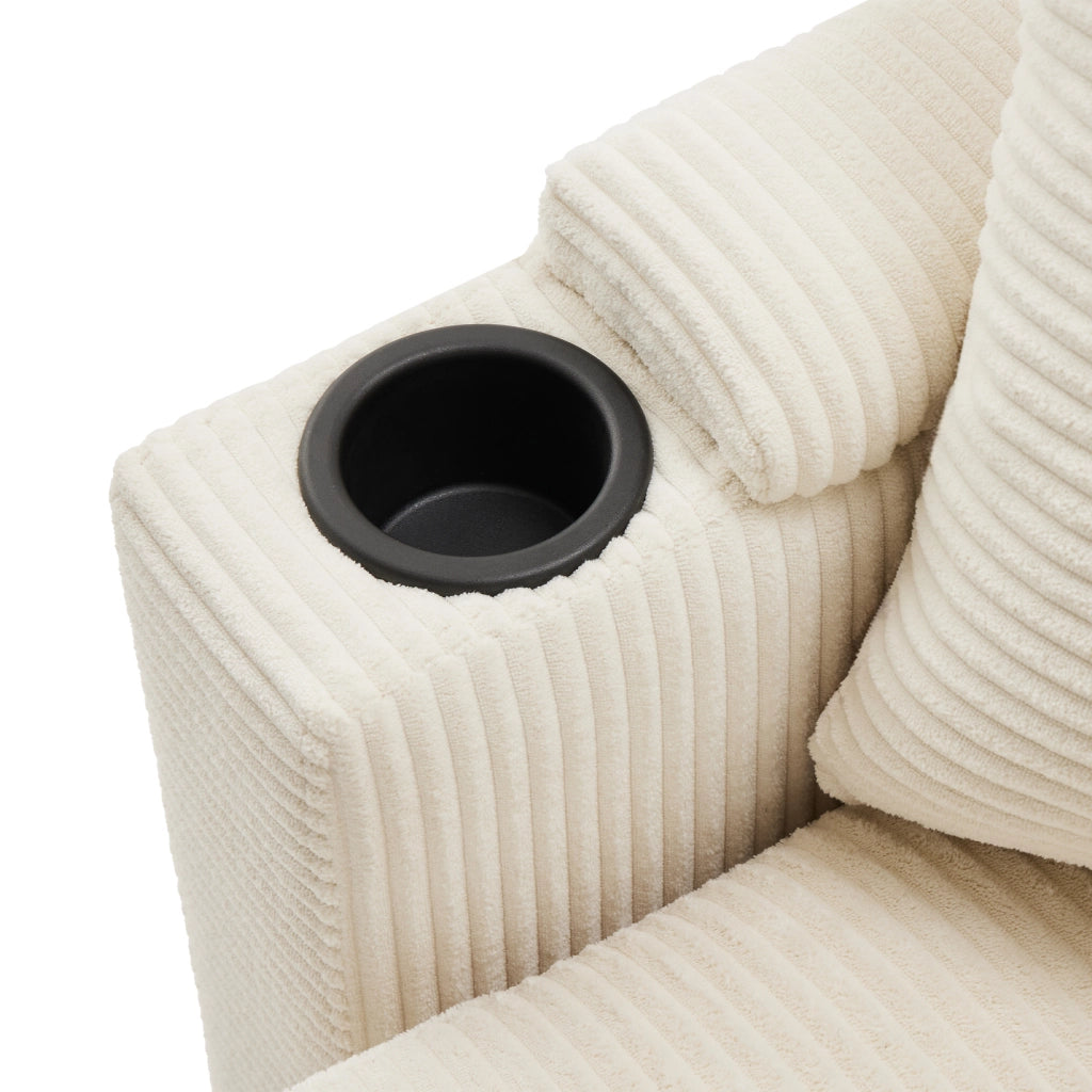 Divano Angolare 3 Posti con Poggiapiedi ¨C MINIMAL ¨C Beige, Braccioli, Cuscini