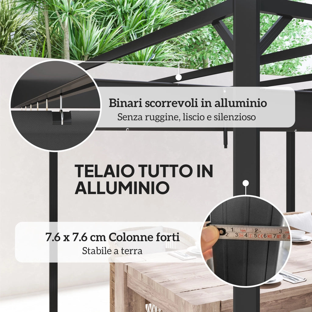 Gazebo Pergola Retrattile 3x3 m ¨C Xylo ¨C Acciaio Grigio Scuro con Tenda a Rullo