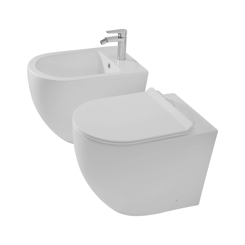 Sanitari Filomuro in ceramica bianca opaca con copriwc e scarico tornado Tokyo