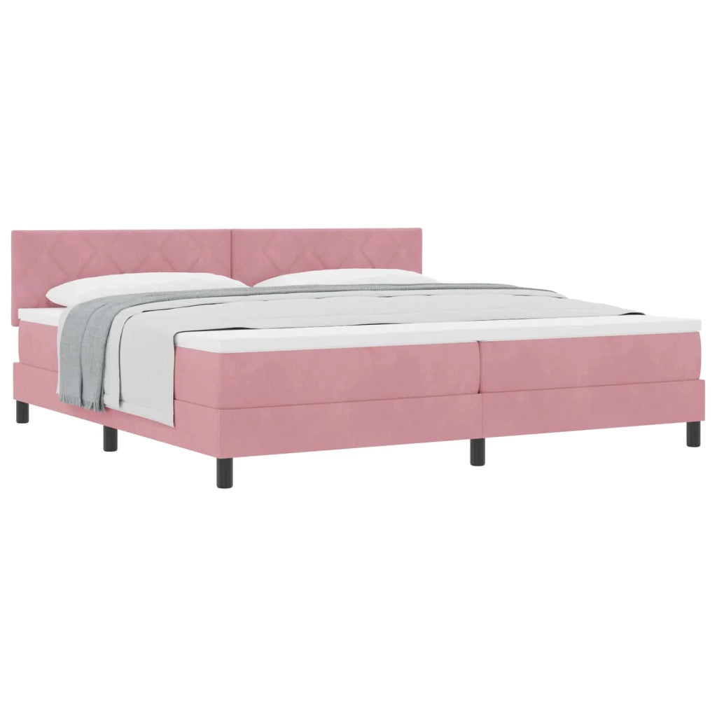 Letto a molle con materasso Rosa 200 x 200 cm Velluto 3339265