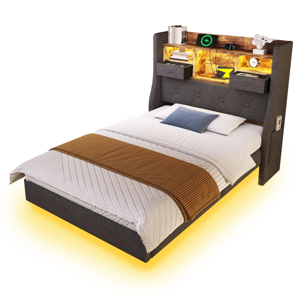 letto imbottito lino grigio 90 x 200 cm