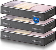 Compartimento sotto il letto con contenitore 3 pezzi 90 l - Scatola di stoccaggio - Ripiegabile - Risparmio di spazio - Pannelli composti a 3 strati - Chiusura a cerniera robusta