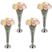 Vasi Decorativi Centrotavola in Metallo e Cristallo, Altezza 51 cm, Set da 4 Pezzi Portafiori Argento per Feste e Banchetti