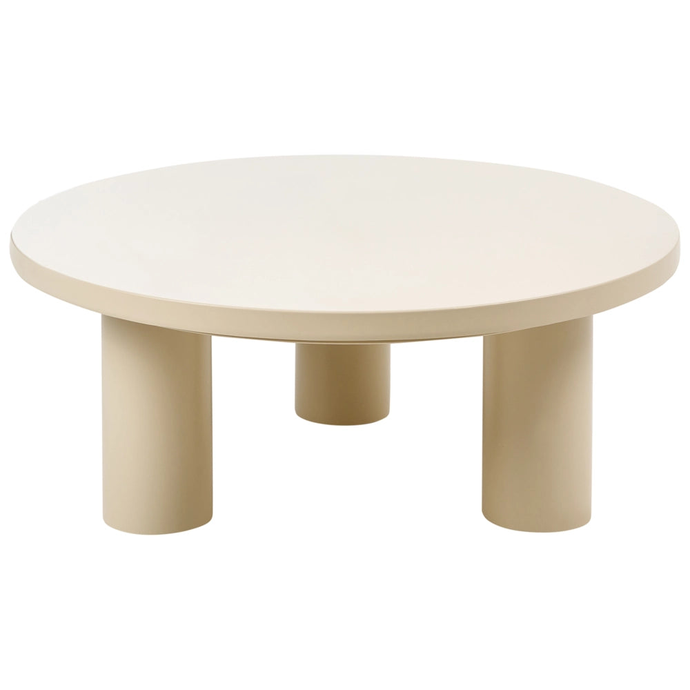 Tavolino da giardino in acciaio verniciato a polvere, resistente alle intemperie, stile moderno, rotondo, per esterni, beige