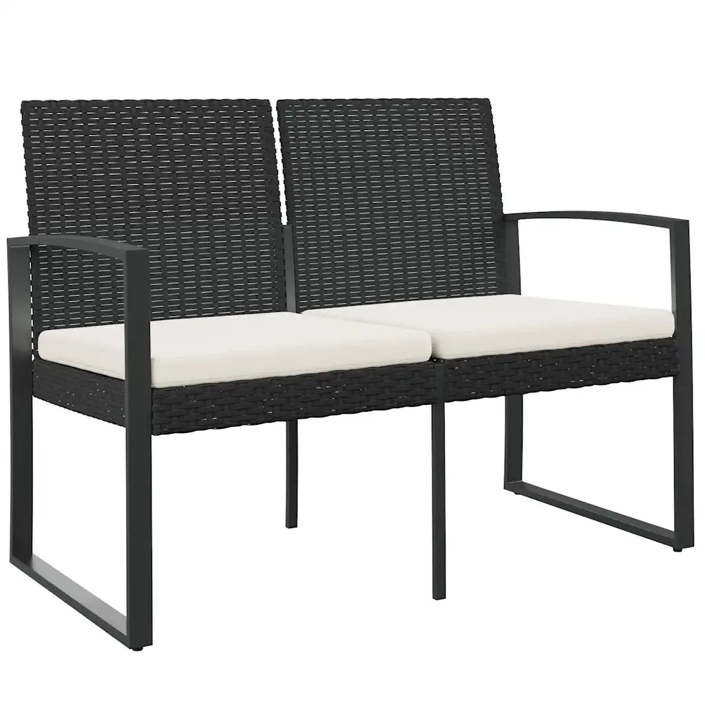 Panca da Giardino-Panca da esterno a 2 Posti con Cuscini in Rattan PP Nero