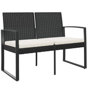 Panca da Giardino-Panca da esterno a 2 Posti con Cuscini in Rattan PP Nero