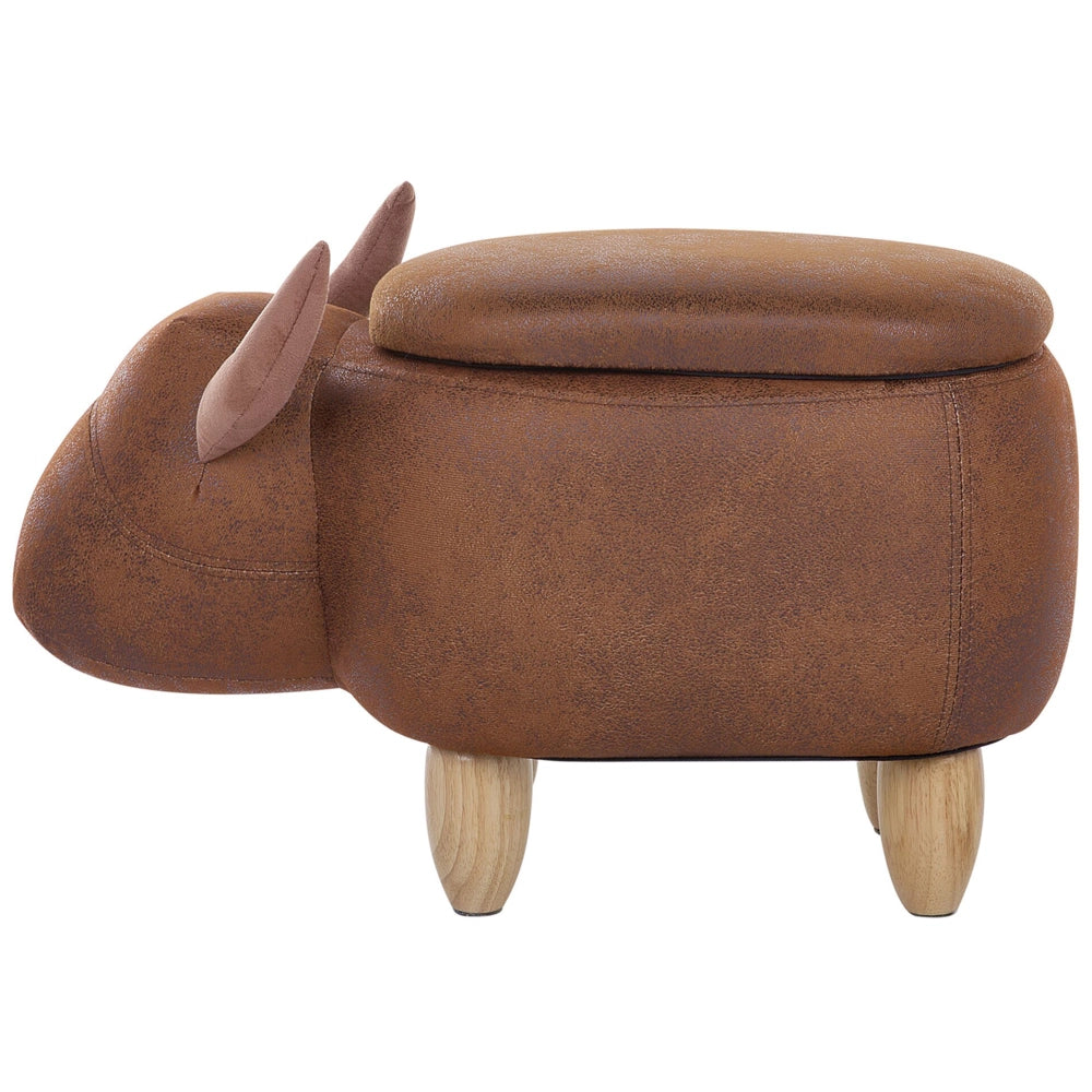 Sgabello per bambini Animale Mucca con contenitore in ecopelle marrone con gambe in legno Poggiapiedi per la scuola materna