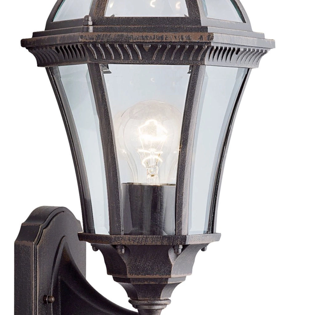Applique Da Esterno Vintage Lato Alto Capri Alluminio Marrone Vetro 1 Luce E27