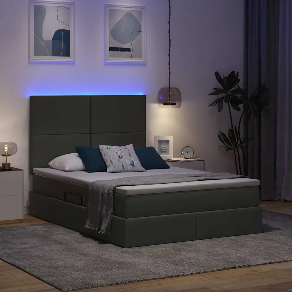 Letto con contenitore e LED con led Grigio scuro 140 x 200 cm