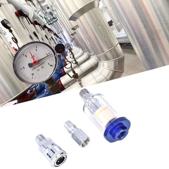 Sistema di separazione dell'aria con filtro per utensili pneumatici e pistole ad aria 1/4".