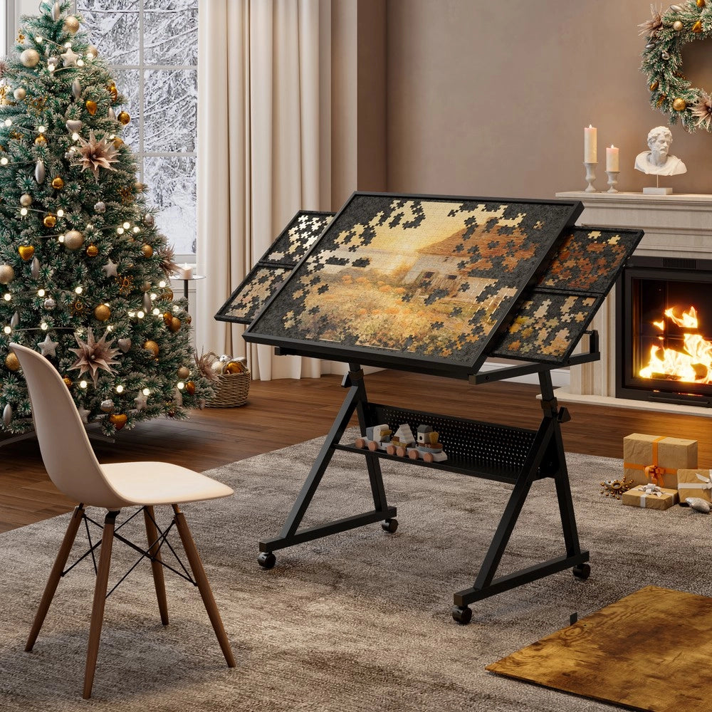 Puzzle 1500 Pezzi con Tavolo e 4 Vassoi ¨C MINIMAL ¨C Nero, Metal