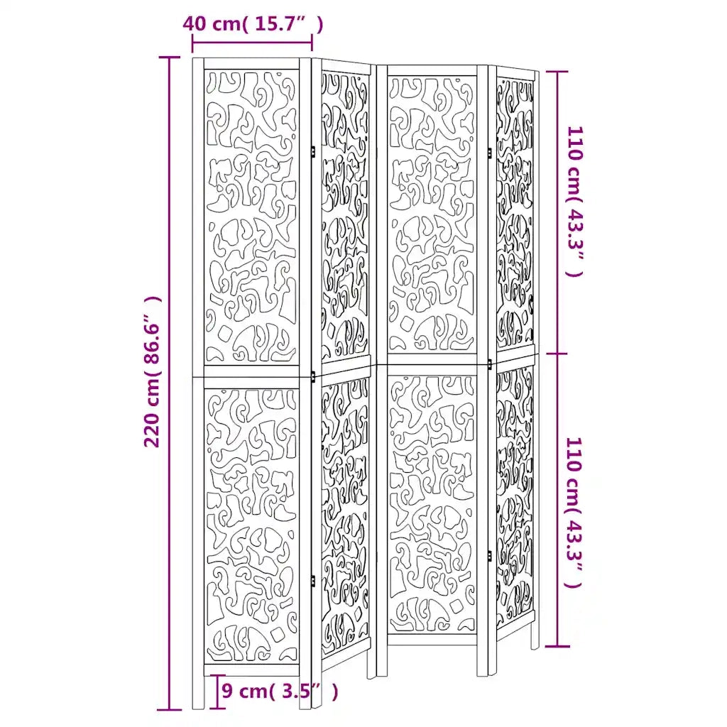 Divisorio Ambienti | Divider per stanze | Paravento 4Pannelli Bianco Legno Massello di Paulownia