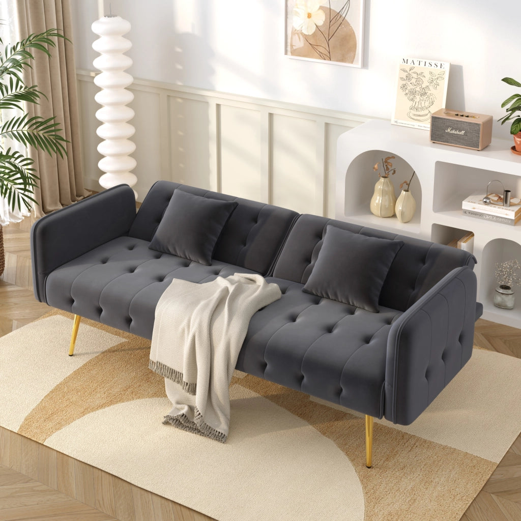 SOFÀ LETTO 2 POSTI 215x81,5 cm Velluto Grigio Antico