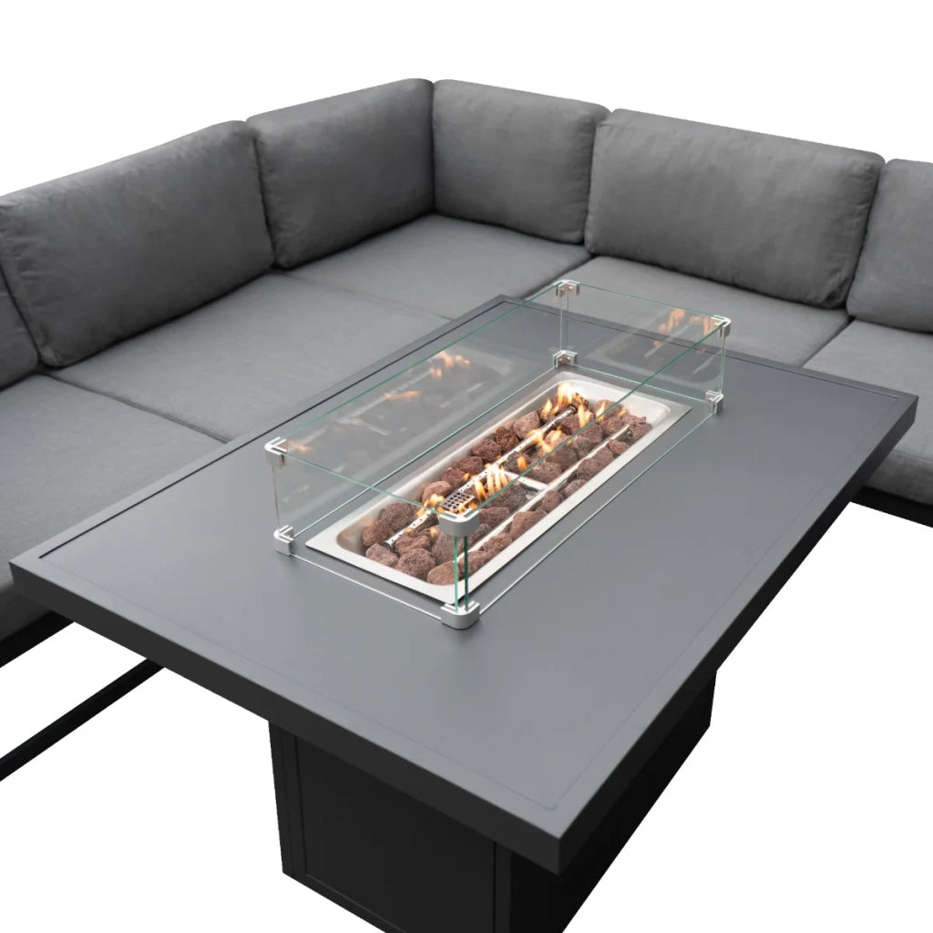 Mobili da giardino componibili Grigio 9 pezzi Divano Tavolo e Focolare Set da salotto per esterni