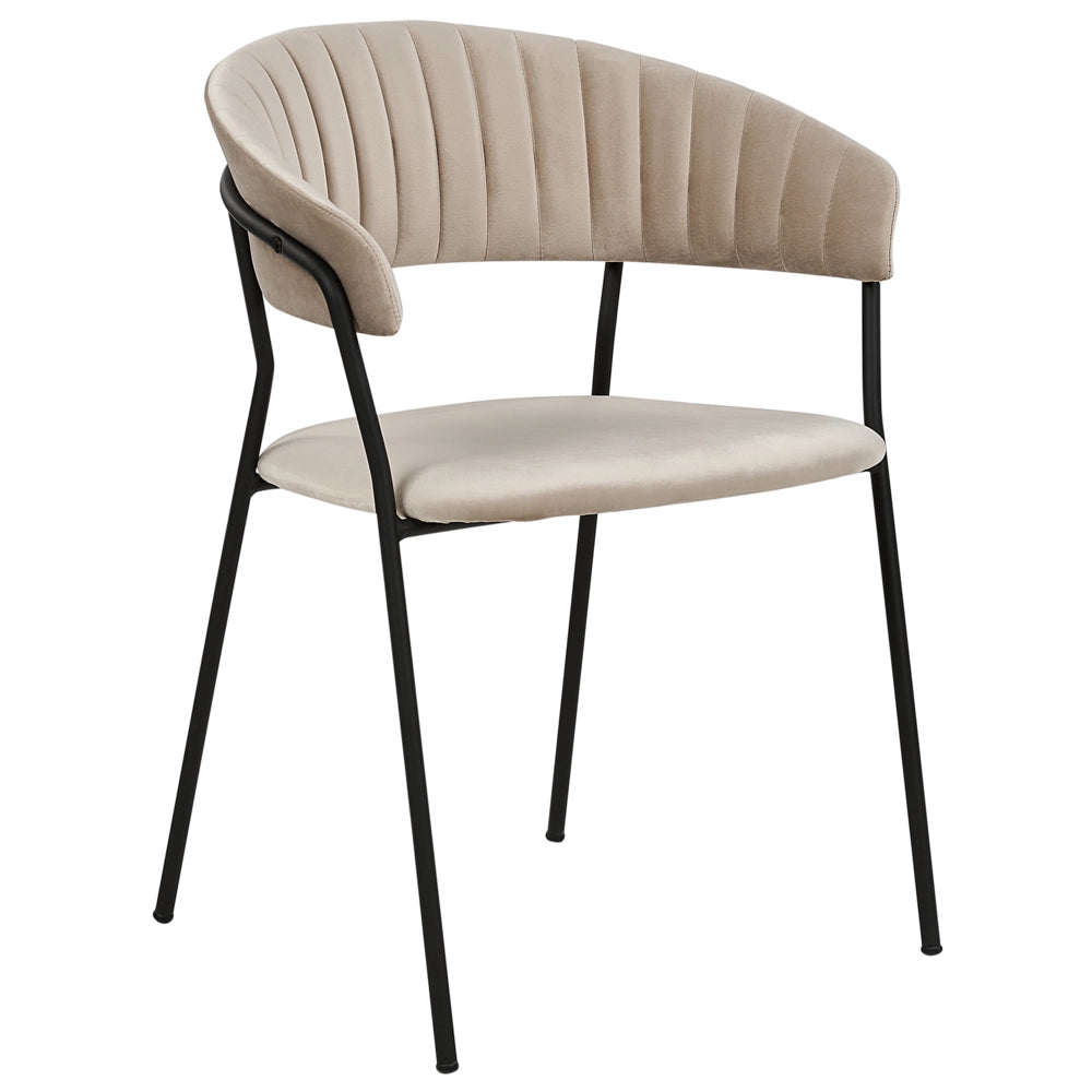 Set di 2 sedie da pranzo in tessuto vellutato grigio talpa Rivestimento in metallo nero Gambe con braccioli Schienale curvo Design moderno e contemporaneo