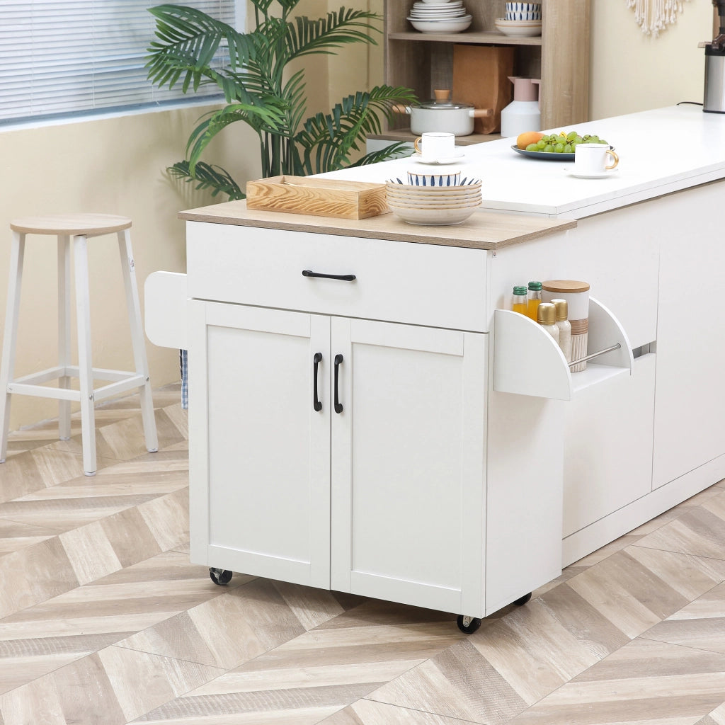 Carrello da Cucina con Cassetto, Ante, Appendiabiti e Spice Rack ¨C Zephmum ¨C Bianco 105x36x85 cm