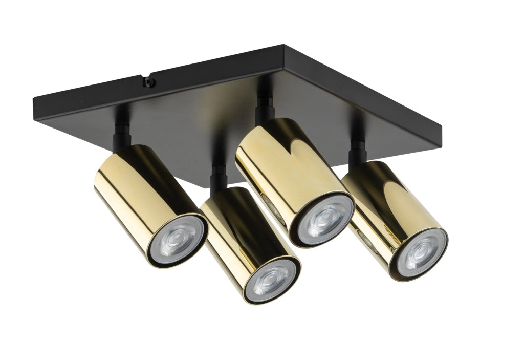 Plafoniera moderna nera ottone quadra 4 spot GU10 Sigma
