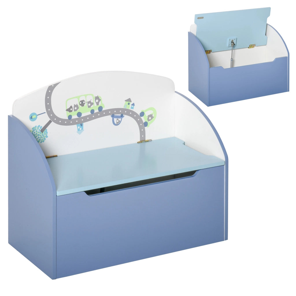 EasyComfort Panca Contenitore Portagiochi 2 in 1 in Legno, Cassapanca con Schienale per Bambini da 3-6 Anni, 60x30x50 cm, Blu