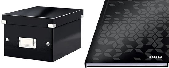 Set di archiviazione con coperchio, piccolo + libro di appunti A5, copertina rigida, scatola per documenti fino A5, scatola di trasporto di 84% di pannello di legno di alta qualità premio, nero, 60430095 + 46281095