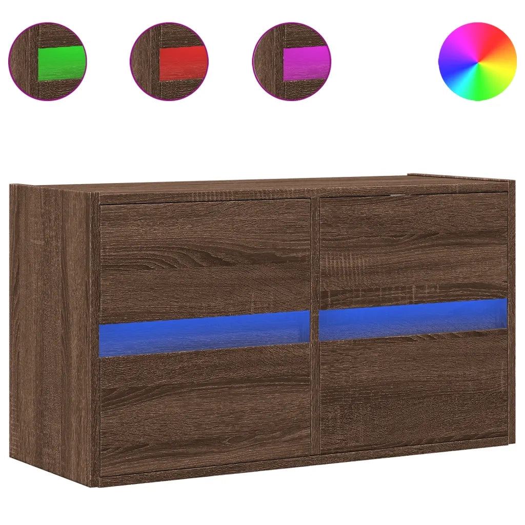 Mobile TV a Parete con Luci LED Rovere Marrone 80x31x45 cm 852291