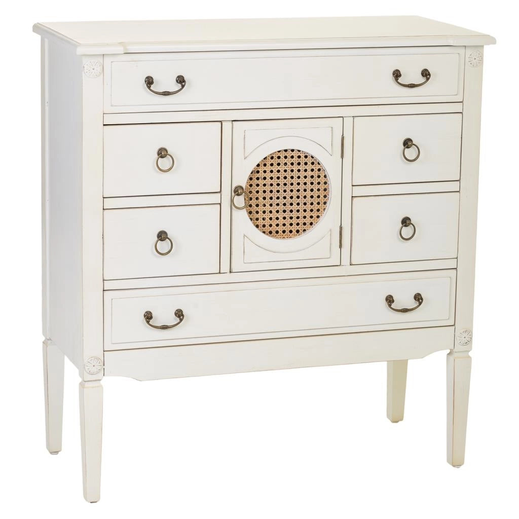 Cassettiera in legno con griglia bianca 85x38x90h