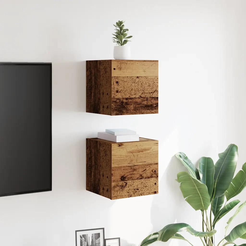 Mobili Porta TV a Parete 2pz Legno Antico 30,5x30x30 cm
