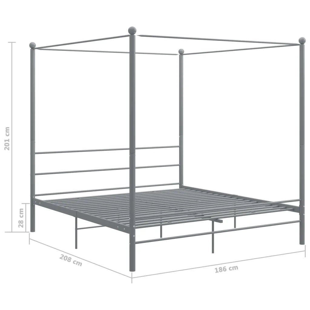 Letto a Baldacchino Grigio in Metallo 180x200 cm