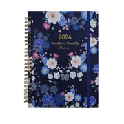 Agenda 2026 - A5 Agenda con calendario settimanale dal 26 gennaio al 31 dicembre - Copertina rigida con stampa di fiori - Calendario settimanale e mensile - Aggiunto con spirale - Cinturino - Spazio interno - 21,5 x 15,5 x 1,5 cm
