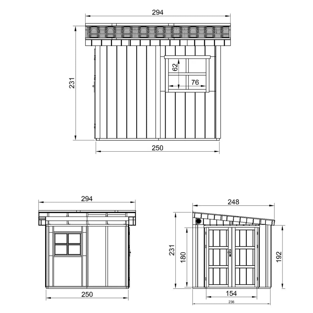 Casetta da giardino di qualità PREMIUM 5,9 mq - H231x248x294 cm - Senza pavimento e parete laterale - Timbela M938B-CAVERN STEEL