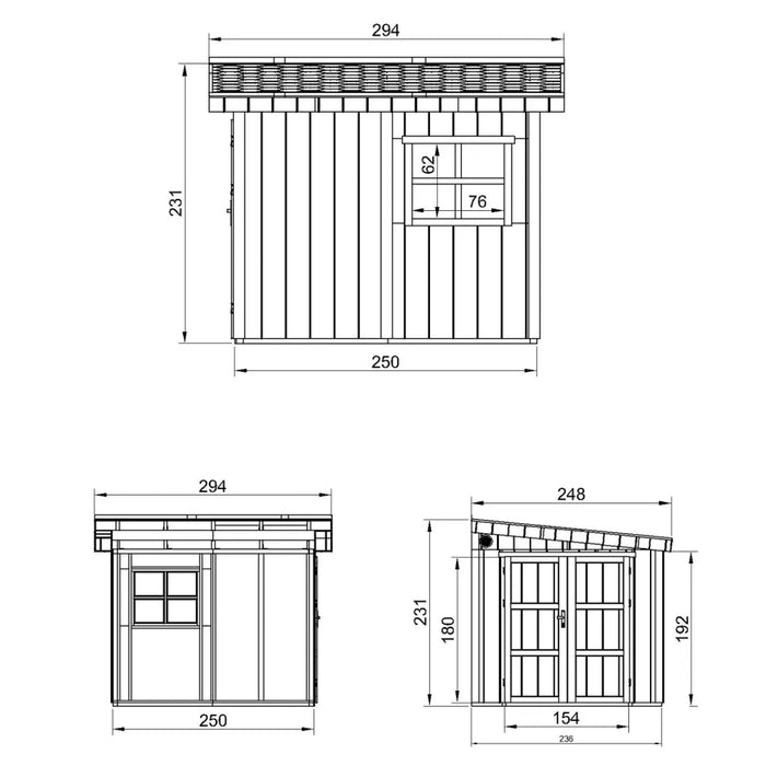 Casetta da giardino di qualità PREMIUM 5,9 mq - H231x248x294 cm - Senza pavimento e parete laterale - Timbela M938B-CAVERN STEEL