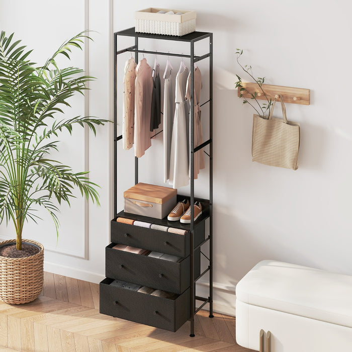 Appendiabiti con cassetti con cassetti resistente per ingresso-Armadio autoportante con asta appendiabiti a 3 posizioni e ripiani di stoccaggio Nero