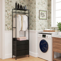 Appendiabiti con cassetti con cassetti resistente per ingresso-Armadio autoportante con asta appendiabiti a 3 posizioni e ripiani di stoccaggio Nero