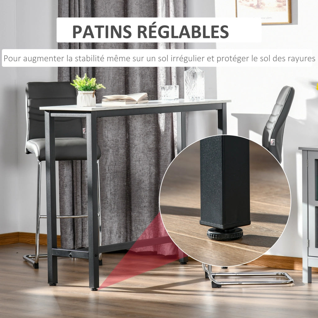 Tavolo da Bar Mange-debout ¨C zephmum ¨C 120x40x100 cm, Piano Effetto Marmo Bianco, Telaio in Acciaio