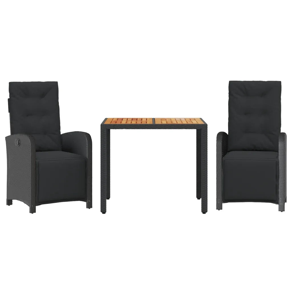 Set da Bistr¨° 3 pz | Set Salotto da Giardino con Cuscini Nero in Polyrattan