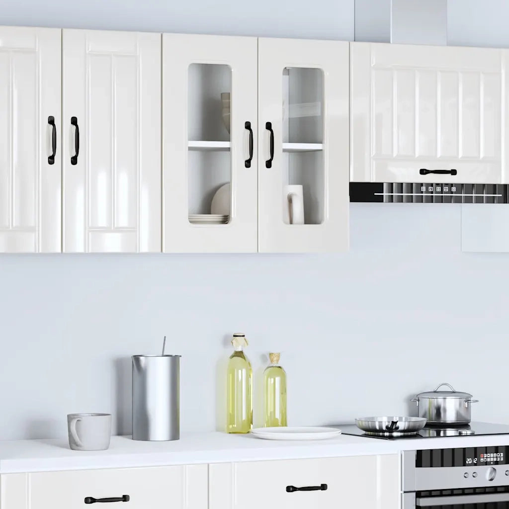 vidaXL Pensile da Cucina con Porta in Vetro Kalmar Bianco Lucido