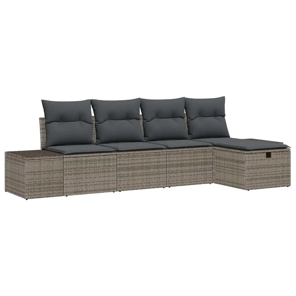 Set Divano da Giardino con cuscino 5 pcs Grigio polyrattan