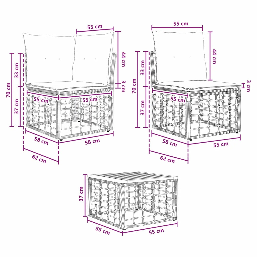 Set di divani da esterno 9 pz Nero e Grigio scuro polyrattan 3437419