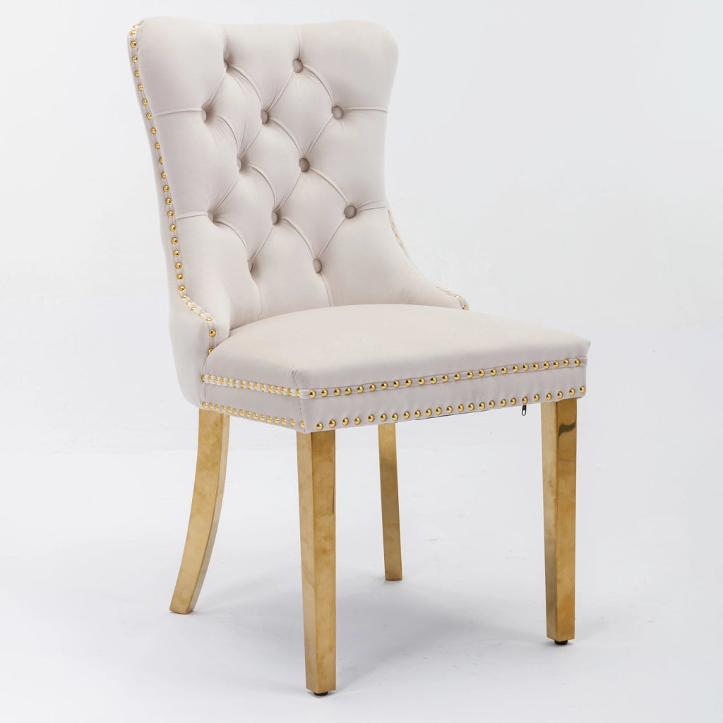Sedie da Pranzo Imbottite in Velluto con Gambe Dorate ¨C MINIMAL ¨C Set 2 Pezzi, Beige e Oro