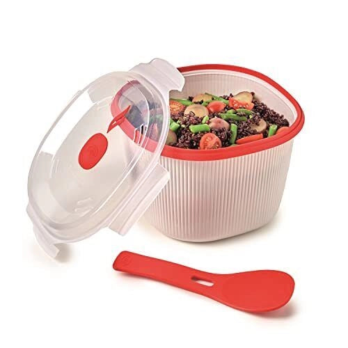 Snips 000849 Cuociriso a Vapore per Microonde 2,7 L con Vassoio e Spatola colore Rosso Trasparente Bianco