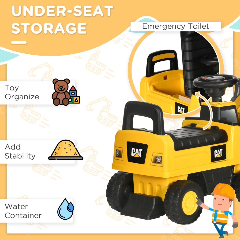 EasyComfort Ruspa Giocattolo per Bambini 18 e 36 Mesi con Escavatore e Spazio Portaoggetti, 78x29.5x54 cm, Giallo e Nero