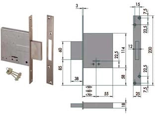 SERRATURA DA INFILARE DOPPIA MAPPA 57010  mm.60 (57010600)    CISA