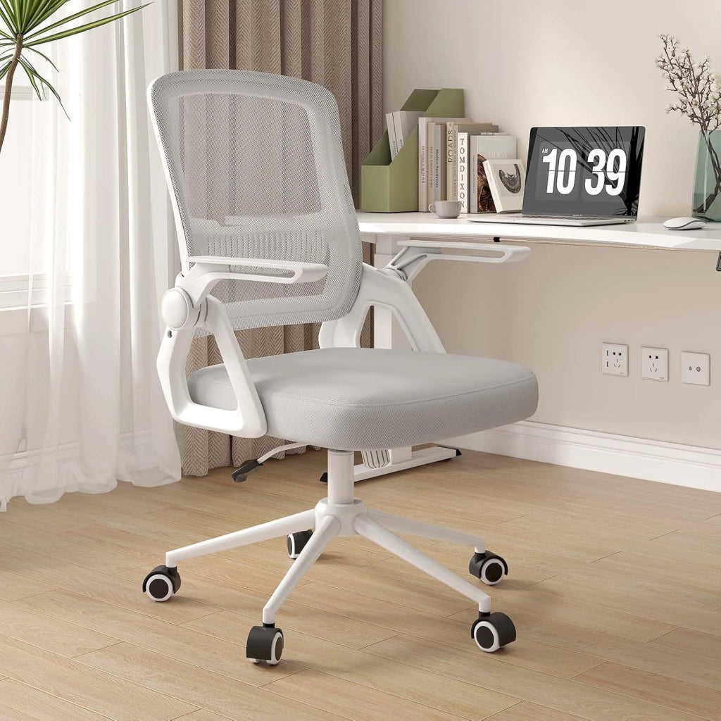 Sedia Ufficio Ergonomica - RATTANTREE - Con Braccioli Pieghevoli, Rete Respirante, Funzione Oscillante 90-105¡ã - Grigio