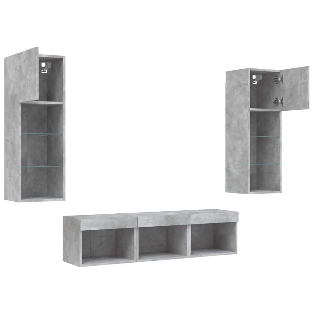 Mobile TV multimediale scaffale TV credenza mobile TV sala da pranzo soggiorno camera da letto con illuminazione a LED 5 pezzi legno ingegnerizzato grigio 02_0029383