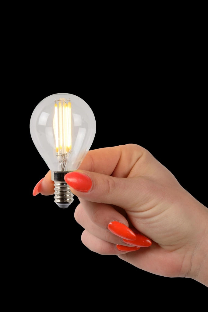 Lampadina LED sfera trasparente E14 4W luce calda Lucide