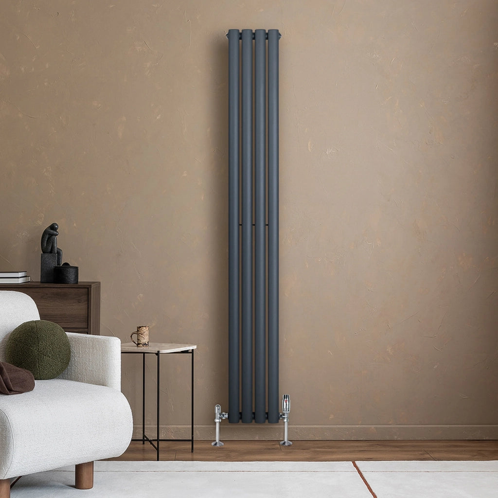 Radiatore Verticale Ovale 1800x240mm Grigio Antracite con Valvole TRV