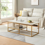 Tavolino Centrale da Salotto Raukurg con Ripiano 120 x 60 x 44 cm - Effetto Marmo Bianco / Dorato [en.casa]